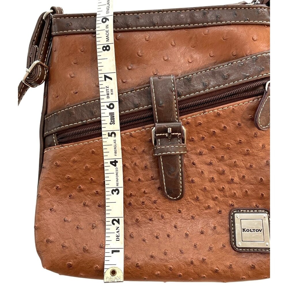 Brown Purse Crossbody Shoulder Bag Small Handbag Faux Ostrich Organizer Pockets - Picture 9 of 9
